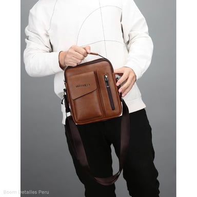 MORRAL PARA HOMBRE CUERO PU BANDOLERA CASUAL IMPERMEABLE MARRÓN - 6