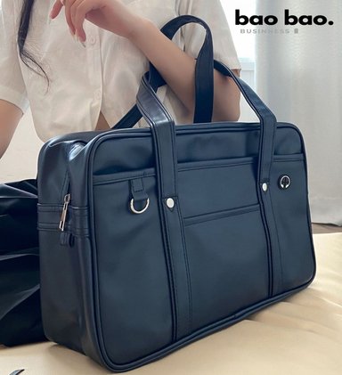 CARTERA MUJER CUERO PU NEGRO BOLSO GRANDE MODA COREANA - 4