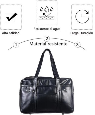 CARTERA MUJER CUERO PU NEGRO BOLSO GRANDE MODA COREANA - 5