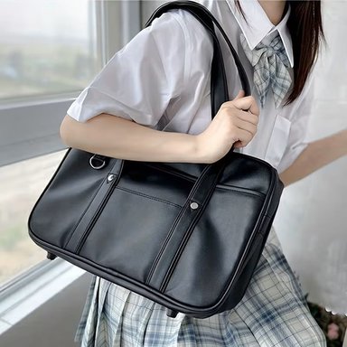 CARTERA MUJER CUERO PU NEGRO BOLSO GRANDE MODA COREANA - 8