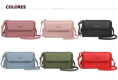 CARTERA PORTACELULAR PARA MUJER MORRAL DE CUERO PU NEGRO - 2