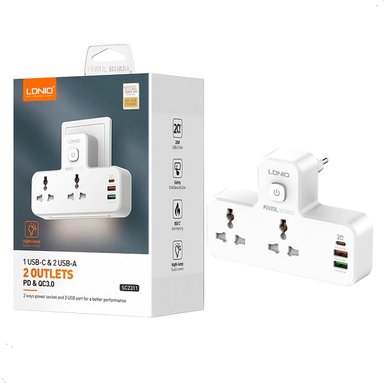 REGLETA LDNIO SC2311 2 TOMAS CA 2USB USB C LAMPARA NOCHE 2500W - 1