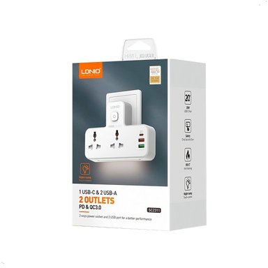 REGLETA LDNIO SC2311 2 TOMAS CA 2USB USB C LAMPARA NOCHE 2500W - 3