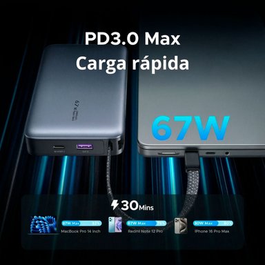 POWER BANK 55996 UGREEN 20000MAH 67W CARGA RÁPIDA LAPTOP CABLE USB - 7