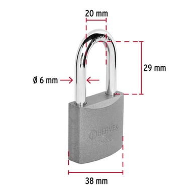 CANDADO DE HIERRO 38 MM ARCO LARGO EN CAJA, HERMEX - 43323 - 4