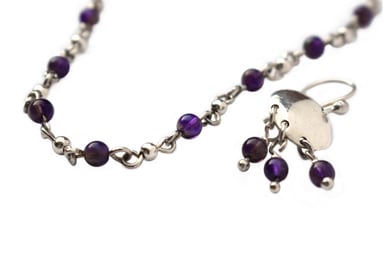 COLLAR Y ARETES RELISE MURANO MORADO PLATA LEY 950 PEQUEÑO - 2