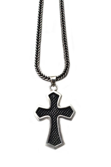 CADENA RELISE ESPIGA Y CRUZ PLATA Y DIJE QUEMADA 70 CMS LARGO - 2