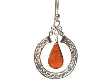 ARETES RELISE ETNICO PLATA 950 ARETE ARGOLLA PIEDRA JASPE COLGANTE - 2