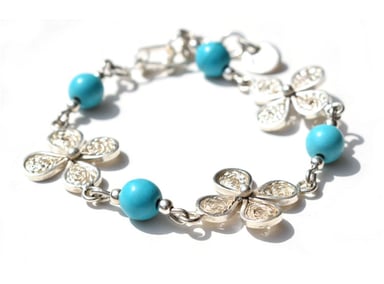 PULSERA RELISE FLOR FILIGRANA PLATA Y TURQUEZA - 2