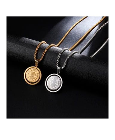 COLLAR MEDALLA GIRATORIA SAN BENITO ACERO INOXIDABLE DORADA - 2