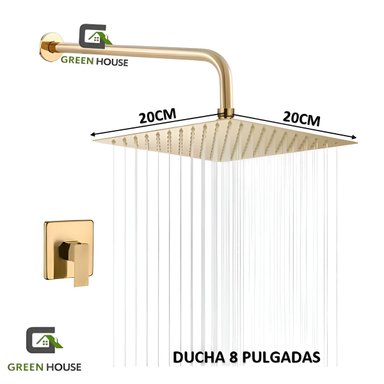 JUEGO DE DUCHA ACERO 8 PULGADAS + MEZCLADORA DE DUCHA DORADO - 2