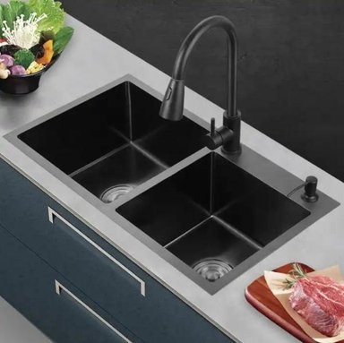 COMBO LAVADERO DE COCINA NEGRO 2 POZAS + MEZCLADORA EXTRAIBLE - 2