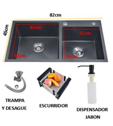 COMBO LAVADERO DE COCINA NEGRO 2 POZAS + MEZCLADORA EXTRAIBLE - 3