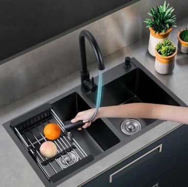 COMBO LAVADERO DE COCINA NEGRO 2 POZAS + MEZCLADORA EXTRAIBLE - 4