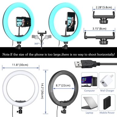 ARO ANILLO LUZ LED DE COLORES 26CM + TRIPODE 2.10 MT PARA SELFIE - 2