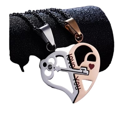 PAR DE COLLARES GENIEKA LLAVE DE AMOR ACERO PAREJA NOVIOS JOYA BISUTERIA REGALO NAVIDAD - 2