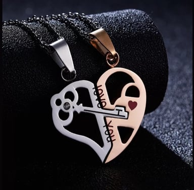 PAR DE COLLARES GENIEKA LLAVE DE AMOR ACERO PAREJA NOVIOS JOYA BISUTERIA REGALO NAVIDAD - 3