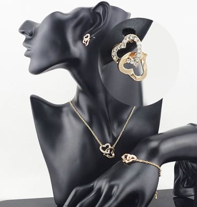 PACK DE JOYAS GENIEKA TWO HEARTS ACERO ARETES COLLAR Y PULSERA DORADO NOVIA REGALO - 3