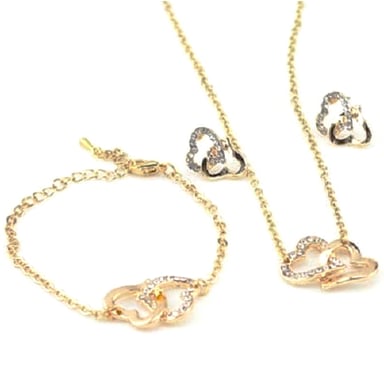 PACK DE JOYAS GENIEKA TWO HEARTS ACERO ARETES COLLAR Y PULSERA DORADO NOVIA REGALO - 4