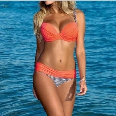 BIKINI PUSH UP MUJER GENIEKA NARANJA VERANO ORANGE SEXY PLAYA - 1