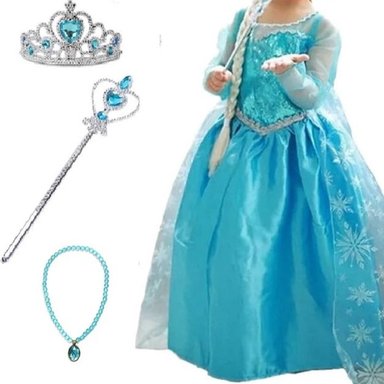 VESTIDO FROZEN ELSA ACCESORIOS REINA DE LAS NIEVES GENIEKA +CORONA +PULSERA +VARITA FIESTA CUMPLEAÑOS HALLOWEEN - 3