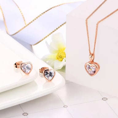 SET GENIEKA CRYSTAL HEART ACERO COLLAR Y PENDIENTES NOVIA SAN VALENTÍN - 2