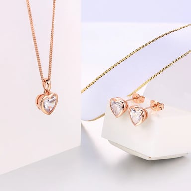 SET GENIEKA CRYSTAL HEART ACERO COLLAR Y PENDIENTES NOVIA SAN VALENTÍN - 3