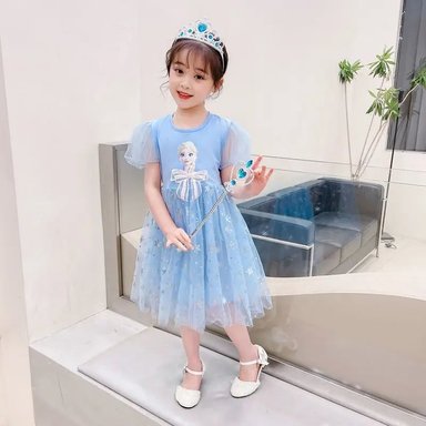 DISFRAZ NIÑA GENIEKA CELESTE ELSA FROZEN VESTIDO LAZO BEBÉ ROPA PRINCESA FIESTA - 2