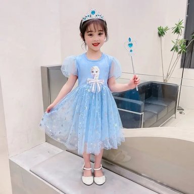 DISFRAZ NIÑA GENIEKA CELESTE ELSA FROZEN VESTIDO LAZO BEBÉ ROPA PRINCESA FIESTA - 3