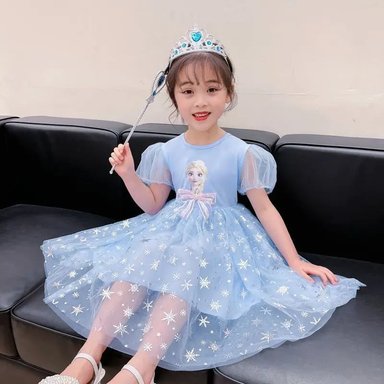 DISFRAZ NIÑA GENIEKA CELESTE ELSA FROZEN VESTIDO LAZO BEBÉ ROPA PRINCESA FIESTA - 4