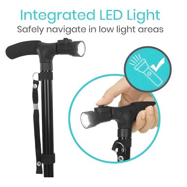 BASTÓN MAGIC CANE PLEGABLE + LUZ LED +5 NIVELES AJUSTABLES CAMINATA SENDERISMO TREKKING ANTIDESLIZANTE MULETA GENIEKA - 2