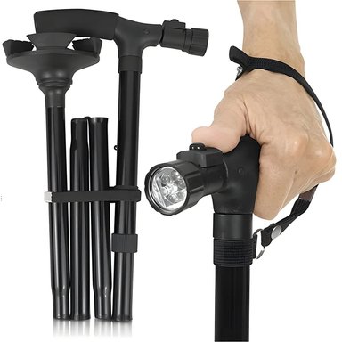 BASTÓN MAGIC CANE PLEGABLE + LUZ LED +5 NIVELES AJUSTABLES CAMINATA SENDERISMO TREKKING ANTIDESLIZANTE MULETA GENIEKA - 5