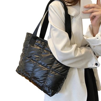 BOLSO NEGRO TOTE BAG MANO HOMBRO PUFFER SHOPPER MUJER ACOLCHADO GRAN CAPACIDAD VIAJE OFICINA COMPRAS NAVIDAD GENIEKA - 1