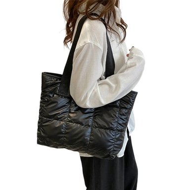 BOLSO NEGRO TOTE BAG MANO HOMBRO PUFFER SHOPPER MUJER ACOLCHADO GRAN CAPACIDAD VIAJE OFICINA COMPRAS NAVIDAD GENIEKA - 2