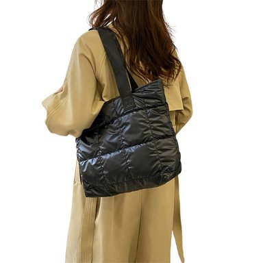 BOLSO NEGRO TOTE BAG MANO HOMBRO PUFFER SHOPPER MUJER ACOLCHADO GRAN CAPACIDAD VIAJE OFICINA COMPRAS NAVIDAD GENIEKA - 3