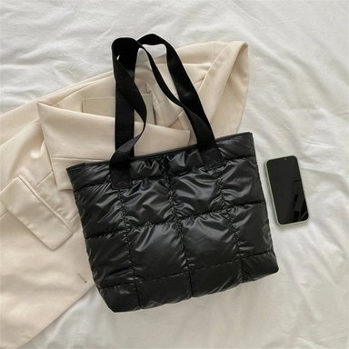 BOLSO NEGRO TOTE BAG MANO HOMBRO PUFFER SHOPPER MUJER ACOLCHADO GRAN CAPACIDAD VIAJE OFICINA COMPRAS NAVIDAD GENIEKA - 4