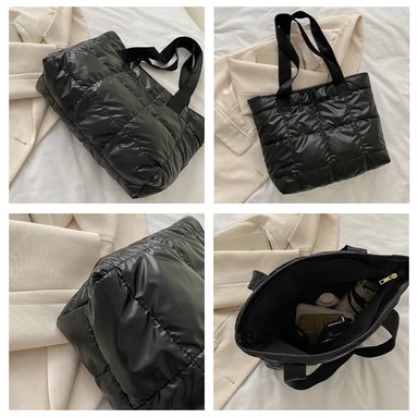BOLSO NEGRO TOTE BAG MANO HOMBRO PUFFER SHOPPER MUJER ACOLCHADO GRAN CAPACIDAD VIAJE OFICINA COMPRAS NAVIDAD GENIEKA - 5