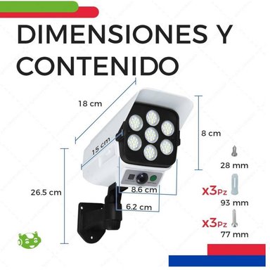 LAMPARA SOLAR LED TIPO CÁMARA DE SEGURIDAD CON SENSOR MOVIMIENTO - 6