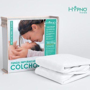 FUNDA COLCHON HYPNO HOME QUEEN BAMBÚ BLANCO IMPERMEABLE CON CIERRE EN L - 1