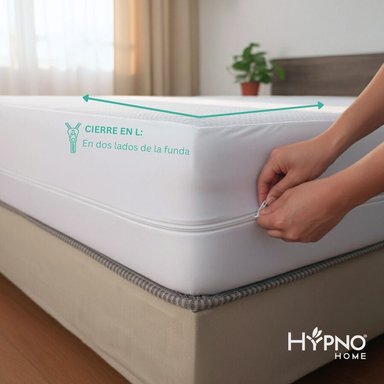 FUNDA COLCHON HYPNO HOME QUEEN BAMBÚ BLANCO IMPERMEABLE CON CIERRE EN L - 2