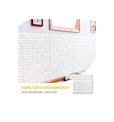 PACK 10 PAPEL TAPIZ BLANCO PCS AUTOADHESIVO DECORACION 3D LADRILLO - 3