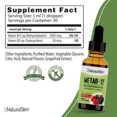 VITAMINA METAB-12 NATURALSLIM 30 ML BERRY LIQUID VITAMIN METHYLCOBALAMIN + VITAMIN D - 2