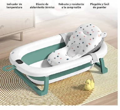 TINA BAÑERA PLEGABLE CON TEMPERATURA MAS COJÍN PARA BEBE VERDE - 1