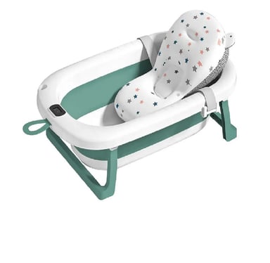 TINA BAÑERA PLEGABLE CON TEMPERATURA MAS COJÍN PARA BEBE VERDE - 3