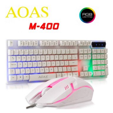 TECLADO Y MOUSE GAMING RETROILUMINADO LUCES RGB BLANCO M-400 - 1