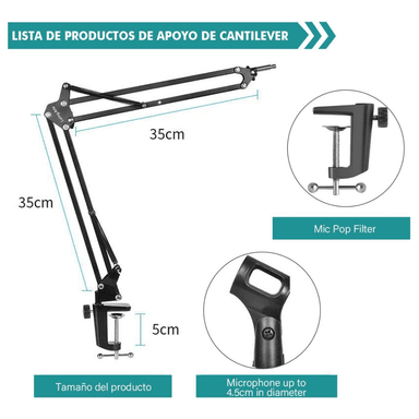 SOPORTE PARA MICRÓFONO BRAZO METAL ARTICULADO AJUSTABLE NB-35 - 6