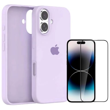 CASE FUNDA SILICONE IPHONE 16 PLUS LILA + MICA PROTECTORA - 1
