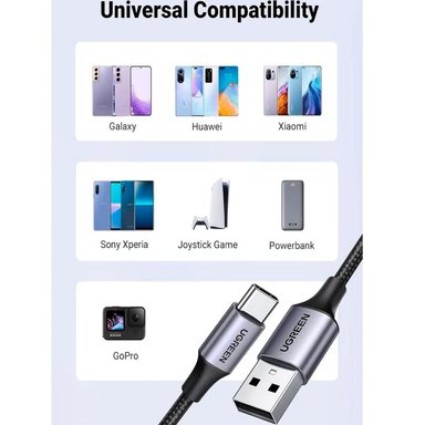 CABLE DE CARGA RÁPIDA USB-A A USB-C 2M UGREEN US288 GRIS - 4