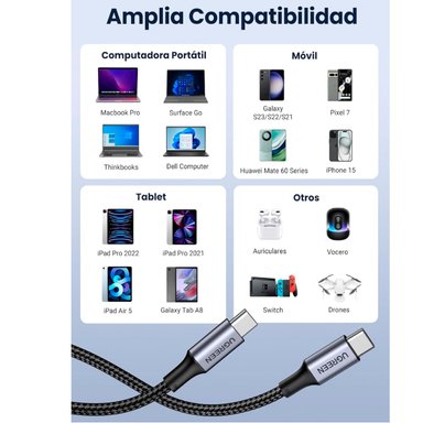 CABLE TYPE C UGREEN 100W TIPO C A TIPO C 480MB/S 5A US316 - 5