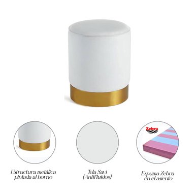 2 PUFF SIENA REDONDO CON BASE METÁLICA IVORY + 1 COJÍN - 3
